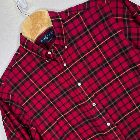 Ralph Lauren Red Plaid Classic Fit Long Sleeve Button Down‎ Mens Shirt XXL - Picture 1 of 7